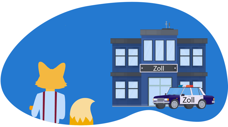 Man sieht den Smart Home Fuchs vor dem Zoll.